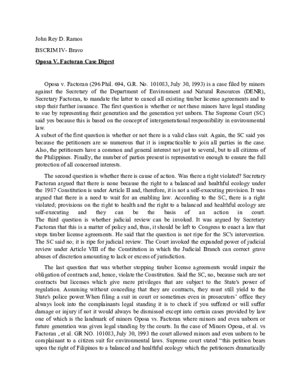 (DOC) RAMOS JOHN REY D.-Oposa V. Factoran Case Digest