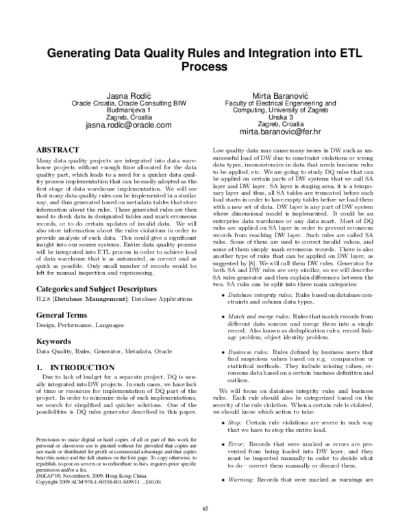 (PDF) Generating data quality rules and integration into ETL process