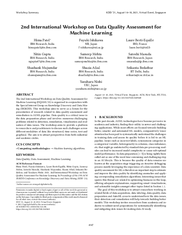 (PDF) 2nd International Workshop on Data Quality Assessment for Machine ...