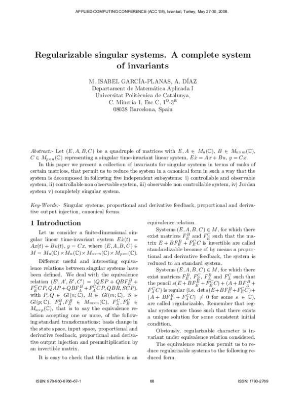 (PDF) Regularizable Singular Systems. A Complete System of Invariants