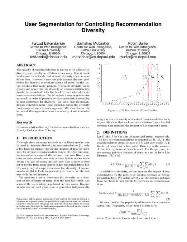 (PDF) User Segmentation for Controlling Recommendation Diversity