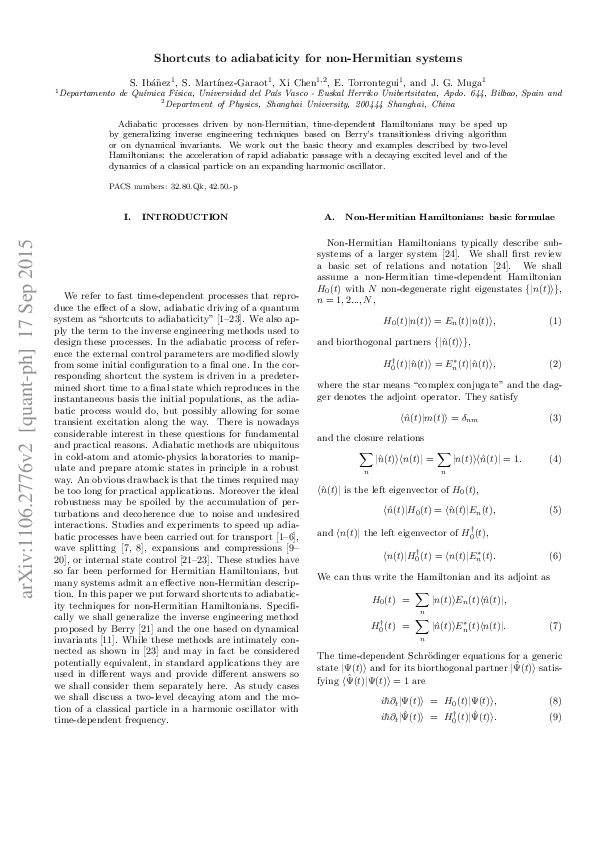 (PDF) Shortcuts to adiabaticity for non-Hermitian systems