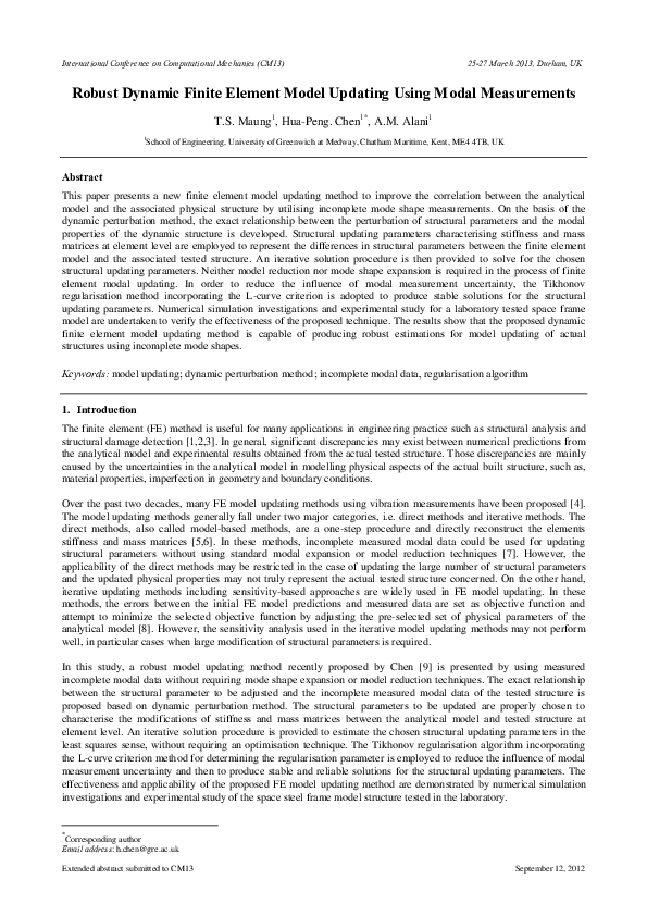 (PDF) Robust dynamic Finite Element model updating using modal measurements