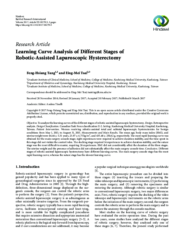 (PDF) Learning Curve Analysis of Different Stages of Robotic-Assisted ...