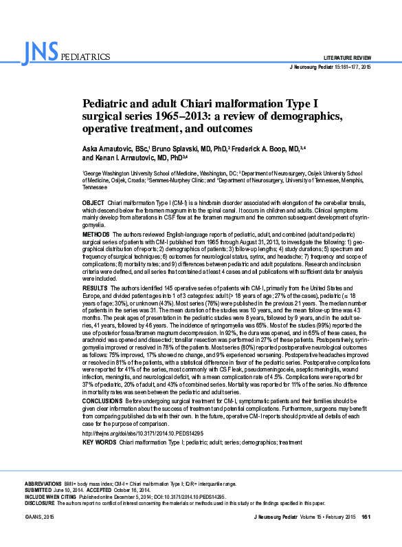 (PDF) Pediatric and adult Chiari malformation Type I surgical series ...