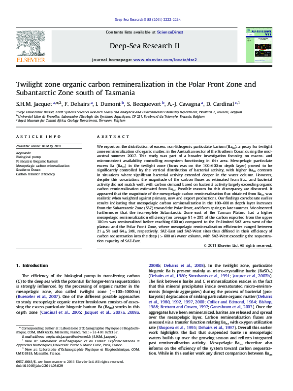 (PDF) Twilight zone organic carbon remineralization in the Polar Front ...