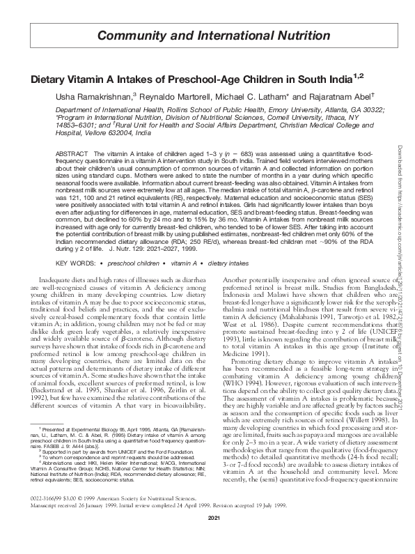 (PDF) Dietary vitamin A intakes of preschool-age children in South India