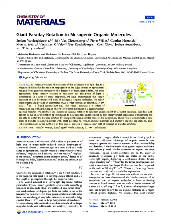 (PDF) Giant Faraday Rotation in Mesogenic Organic Molecules