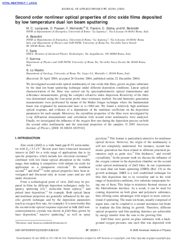(PDF) Second order nonlinear optical properties of zinc oxide films ...