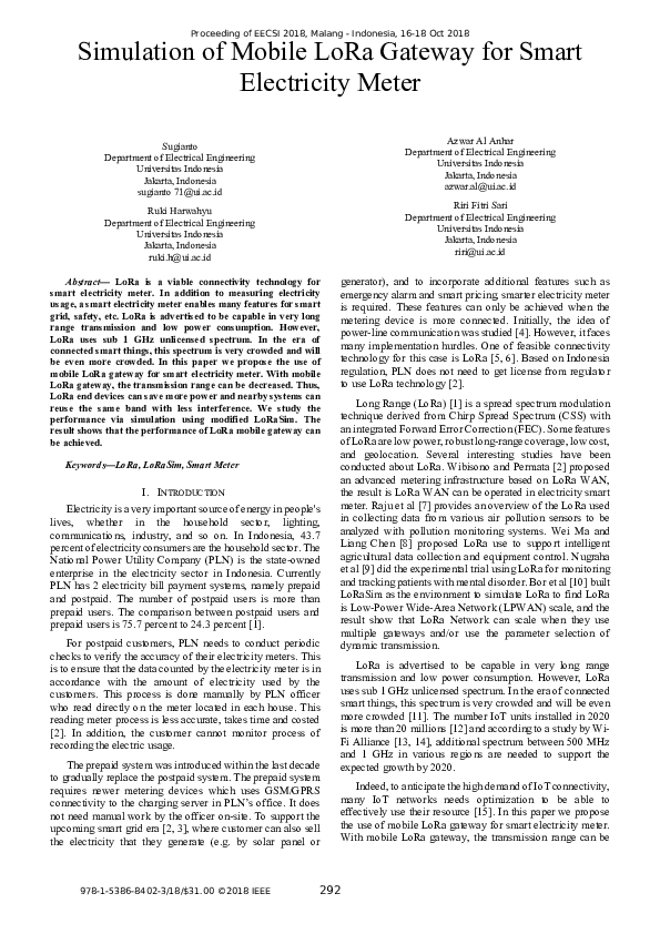 (PDF) Simulation of Mobile LoRa Gateway for Smart Electricity Meter