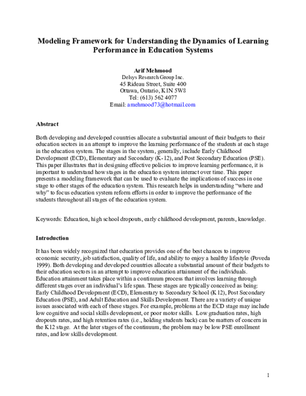 (PDF) Modeling Framework for Understanding the Dynamics of Learning ...
