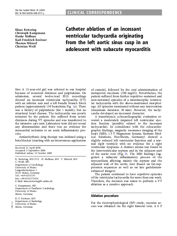 (PDF) Catheter ablation of an incessant ventricular tachycardia ...