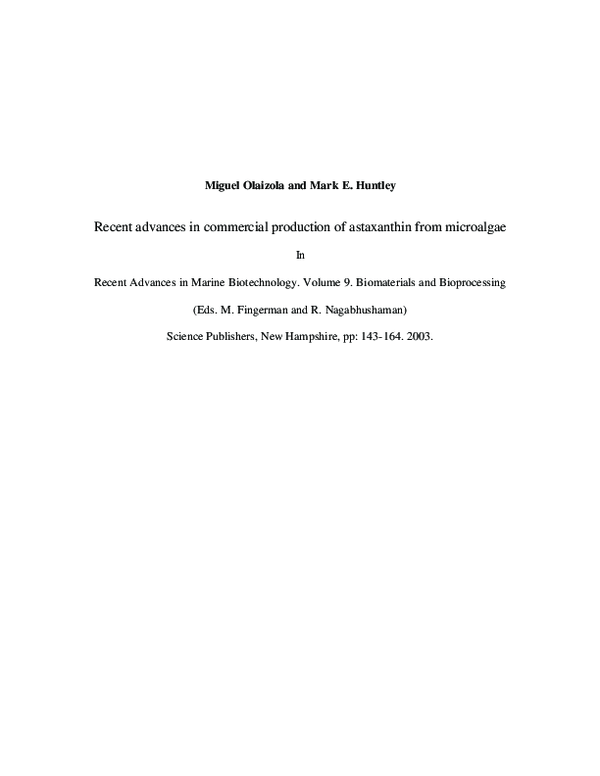 (PDF) Recent advances in commercial production of astaxanthin from ...