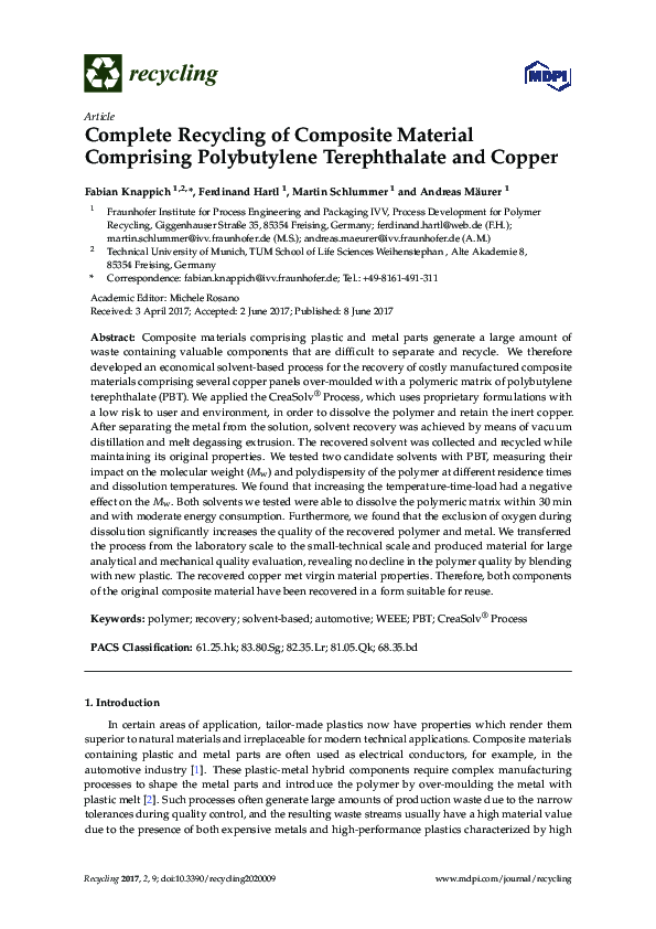 (PDF) Complete Recycling of Composite Material Comprising Polybutylene ...