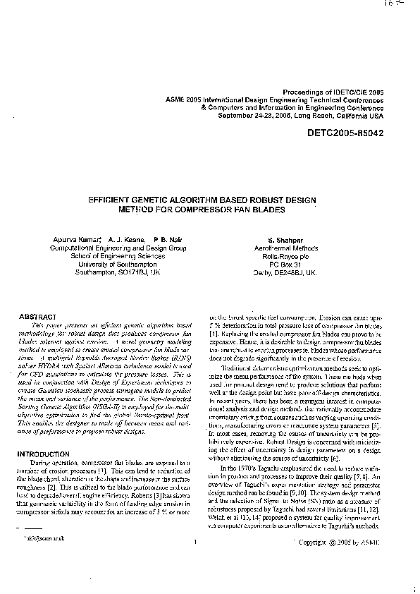 Efficient Genetic Algoritm Based Robust Design Method for Compressor Fan Blades