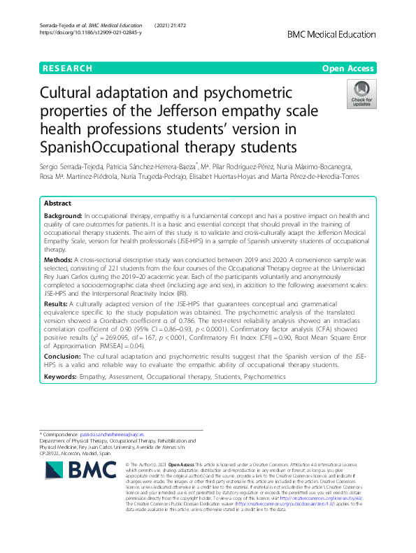 (PDF) Cultural adaptation and psychometric properties of the Jefferson ...