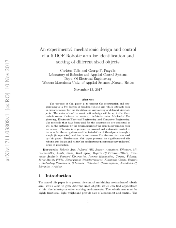 (PDF) An experimental mechatronic design and control of a 5 DOF Robotic ...
