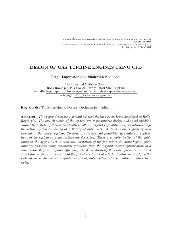 (PDF) Design of Gas Turbine Engines Using CFD