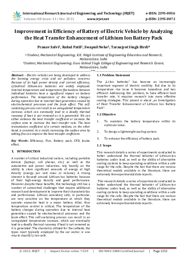 (PDF) Improvement in Efficiency of Battery of Electric Vehicle by ...