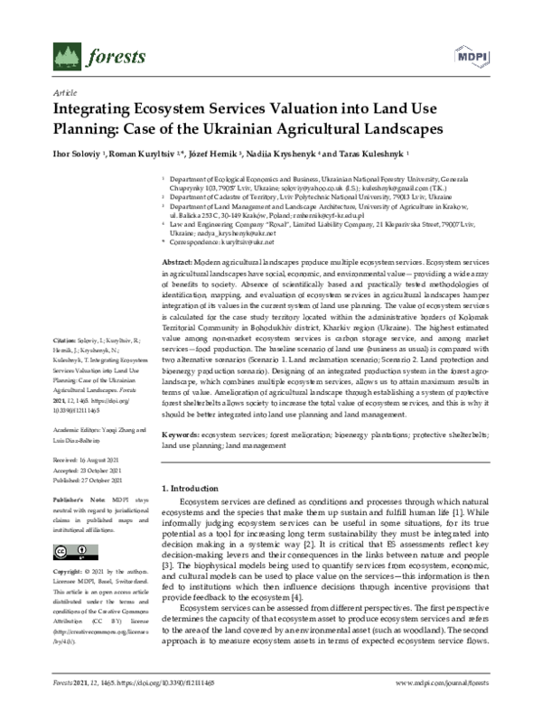 (PDF) Integrating Ecosystem Services Valuation into Land Use Planning ...