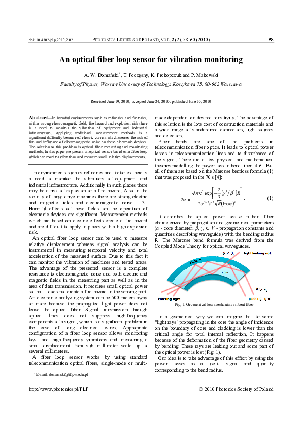 (PDF) An optical fiber loop sensor for vibration monitoring