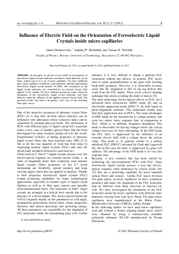 (PDF) Influence of Electric Field on the Orientation of Ferroelectric ...