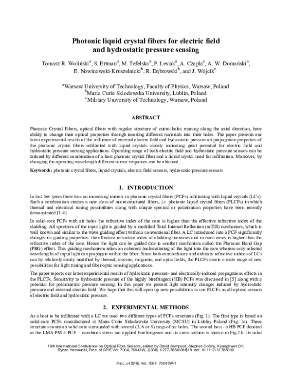 (PDF) Photonic liquid crystal fibers for electric field and hydrostatic ...