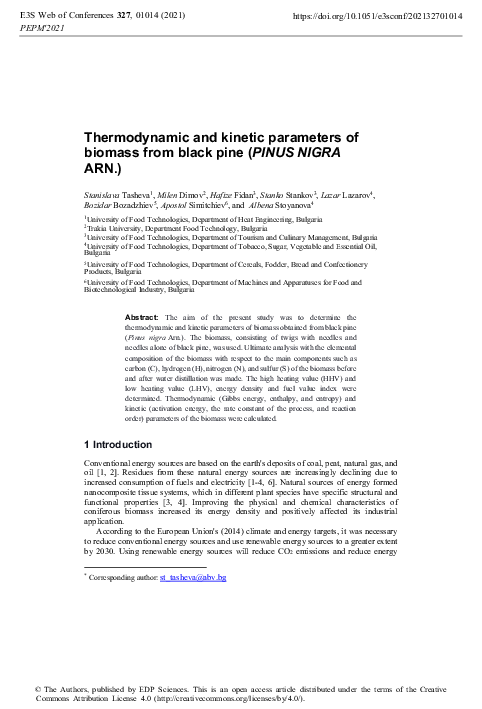 (PDF) Thermodynamic and kinetic parameters of biomass from black pine ...