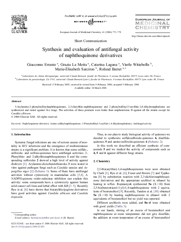 (PDF) Synthesis and evaluation of antifungal activity of naphthoquinone ...