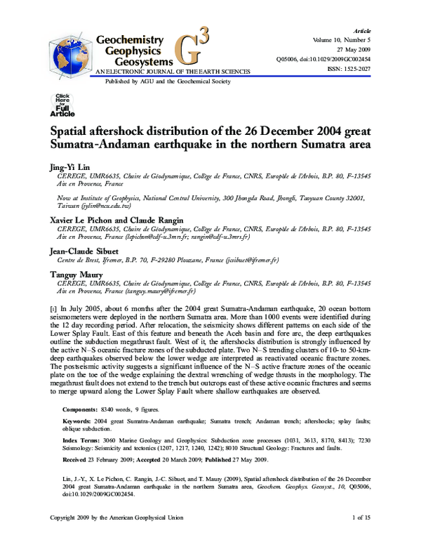 (PDF) Spatial aftershock distribution of the 26 December 2004 great ...