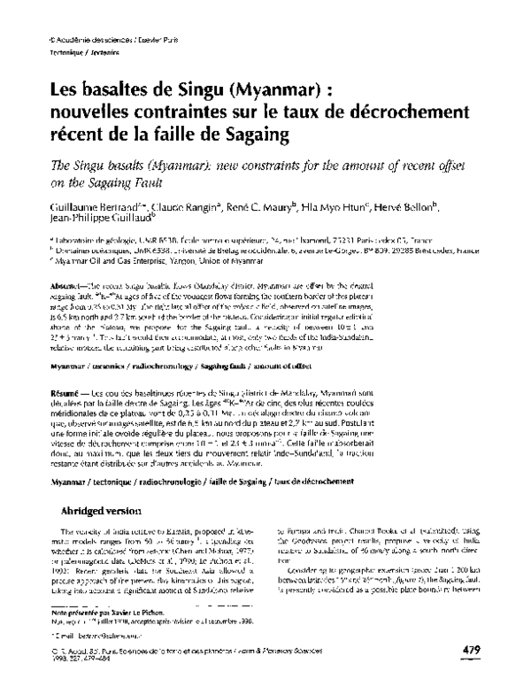 (PDF) Les basaltes de Singu (Myanmar) Nouvelles contraintes sur le — free download