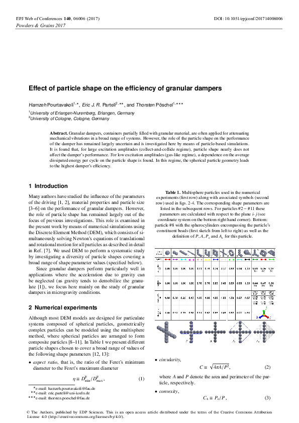 (PDF) Effect of particle shape on the efficiency of granular dampers