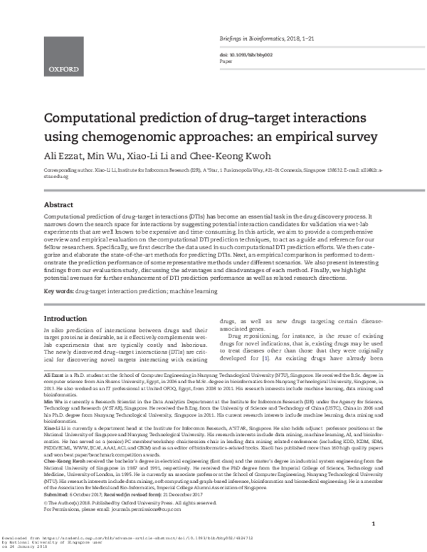 (PDF) Computational Prediction of Drug Target Interactions Using ...