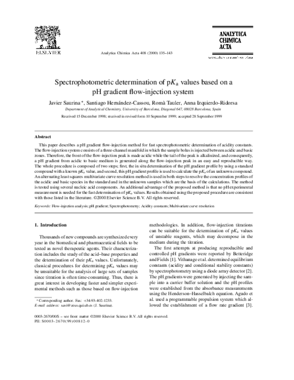 (PDF) Spectrophotometric determination of pKa values based on a pH