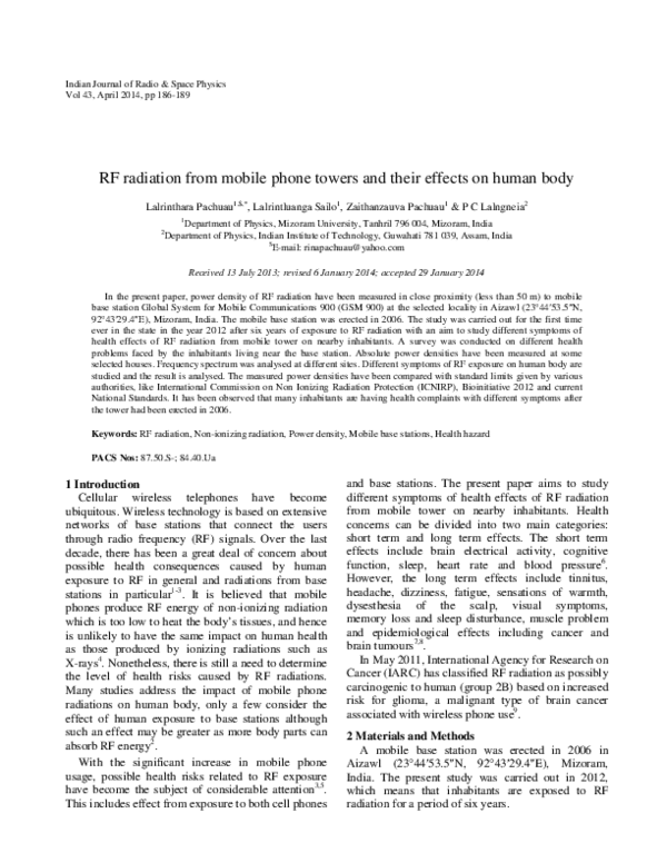 (PDF) RF radiation from mobile phone towers and their effects on human body