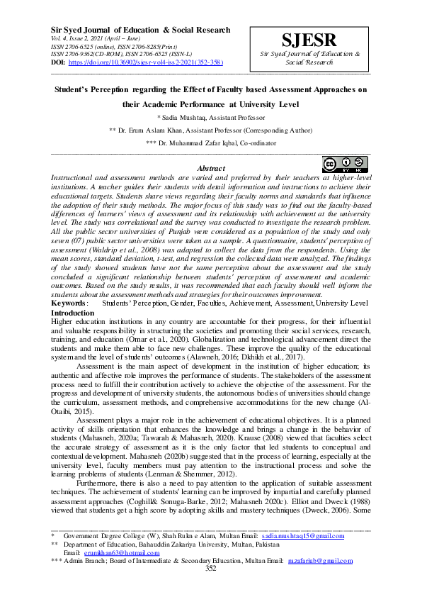 (PDF) Student’s Perception regarding the Effect of Faculty based ...