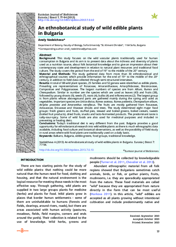 (PDF) An ethnobotanical study of wild edible plants in Bulgaria