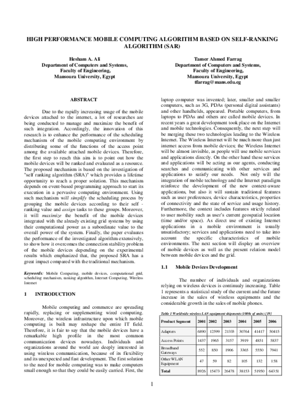 (PDF) High Performance Mobile Computing Algorithm Based on Self-Ranking ...
