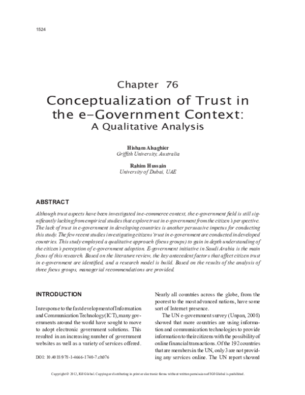 (PDF) Conceptualization of Trust in the e-Government Context