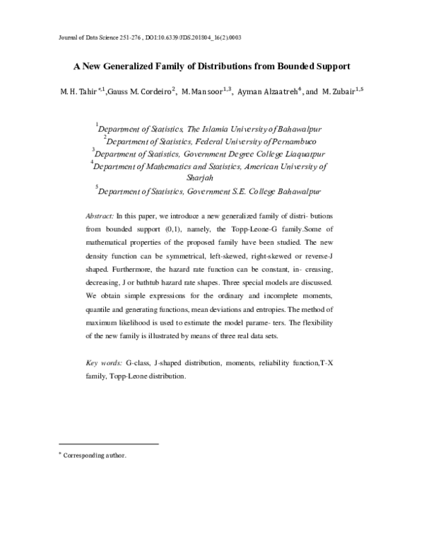(PDF) A New Generalized Family of Distributions from Bounded Support
