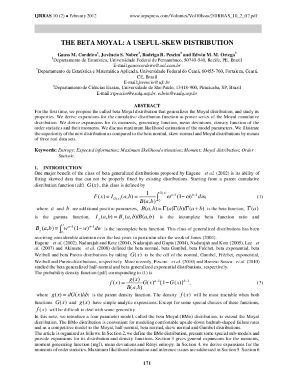  PDF The Beta Moyal A Useful Skew Distribution Gauss Cordeiro