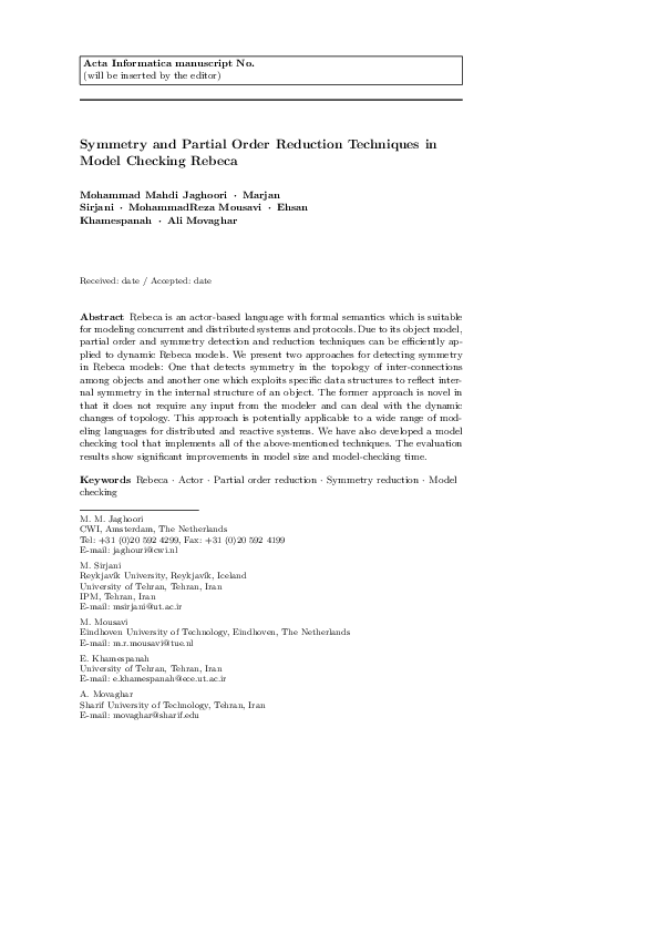 (PDF) Symmetry and partial order reduction techniques in model checking ...