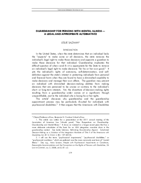 (PDF) Guardianship for Persons with Mental Illness - A Legal and ...