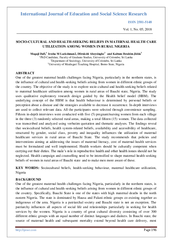 (PDF) Socio-Cultural and Health-Seeking Beliefs in Maternal Health Care ...