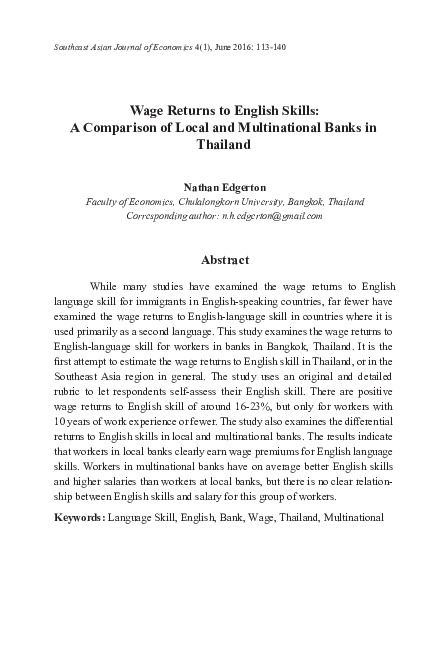 (PDF) Wage Returns to English Skills: A Comparison of Local and ...