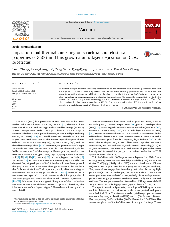 (PDF) Impact of rapid thermal annealing on structural and electrical ...