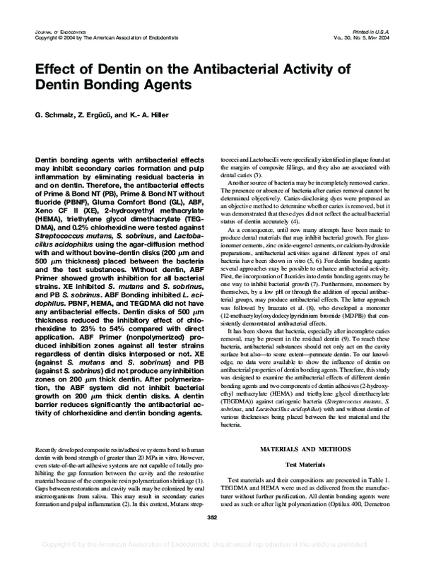 (PDF) Effect of Dentin on the Antibacterial Activity of Dentin Bonding Agents Gottfried