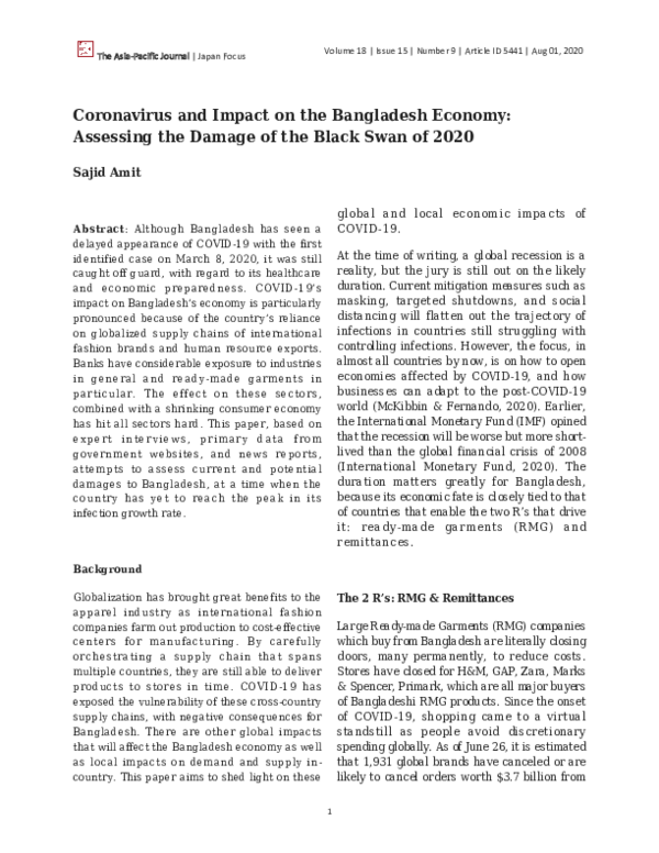 (PDF) Coronavirus and Impact on the Bangladesh Economy: Assessing the ...