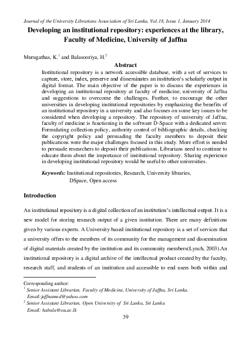 (PDF) Developing an institutional repository: experiences at the ...