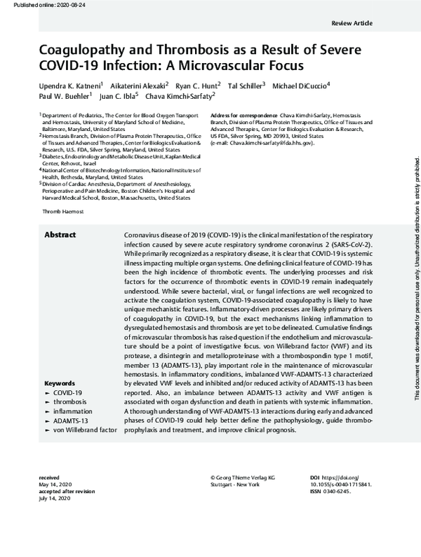 (PDF) Coagulopathy and Thrombosis as a Result of Severe COVID-19 ...